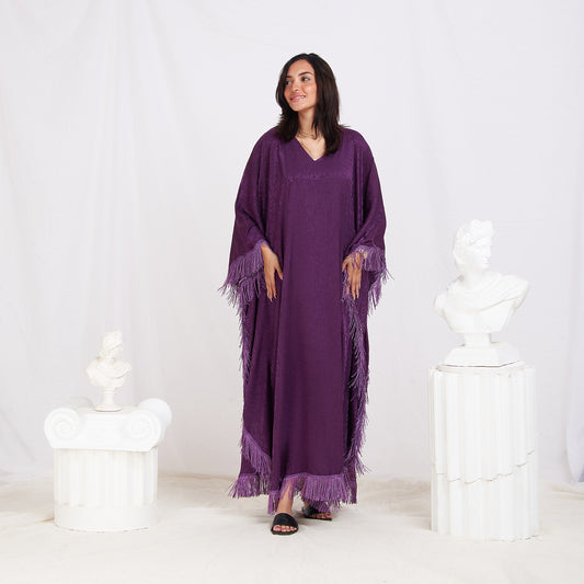 Wide Sleeve Printed Satin Kaftan - Purple