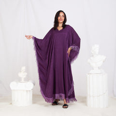 Wide Sleeve Printed Satin Kaftan - Purple