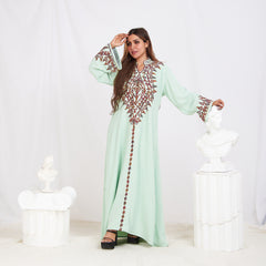 Long Sleeve Embroidery Abaya - Mint Green