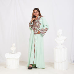 Long Sleeve Embroidery Abaya - Mint Green