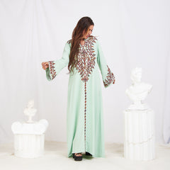 Long Sleeve Embroidery Abaya - Mint Green