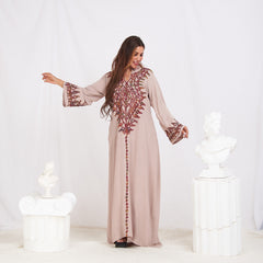 Long Sleeve Embroidery Abaya - Cafe