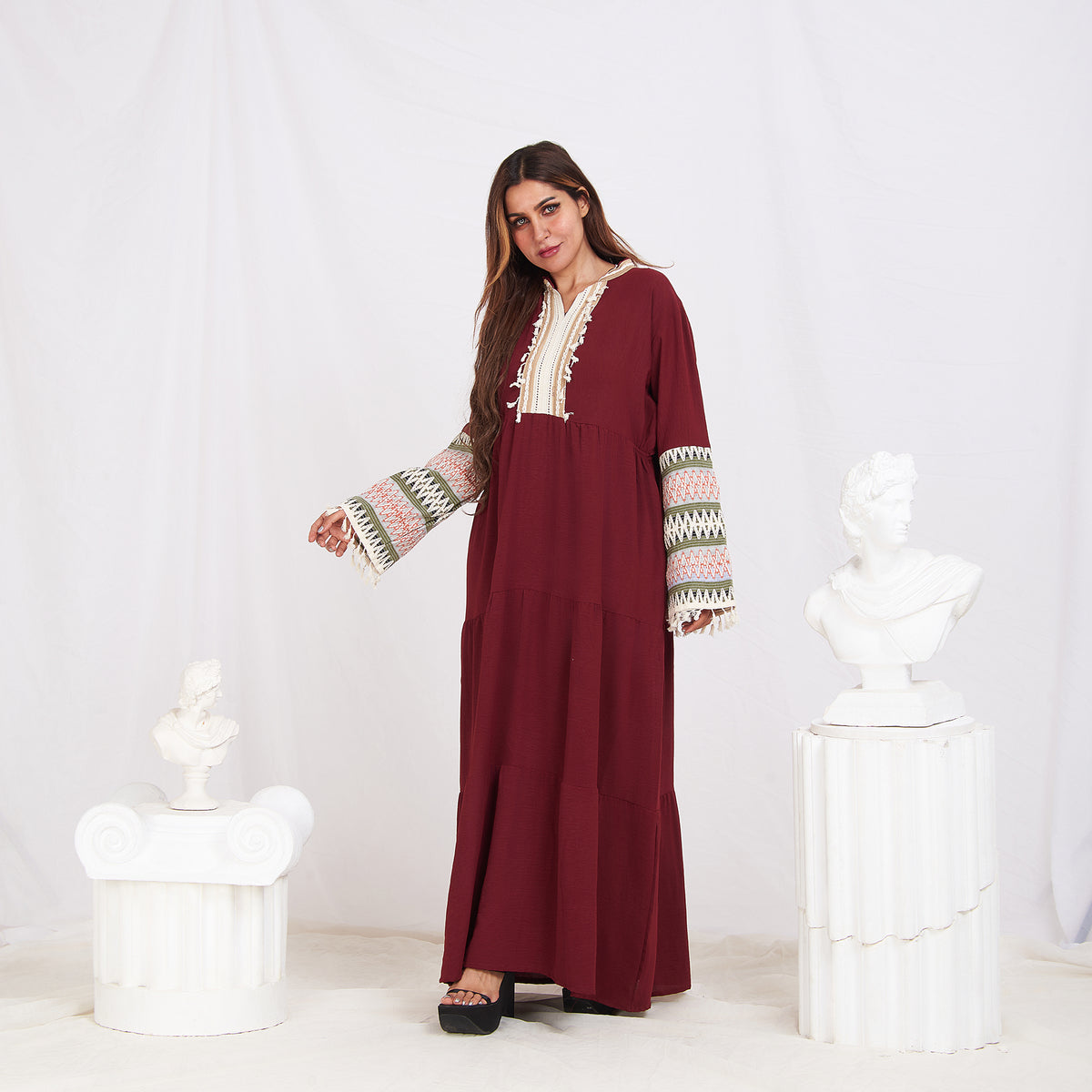 Colored Sleeve Abaya -Burgundy