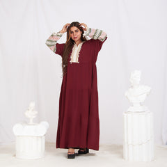 Colored Sleeve Abaya -Burgundy