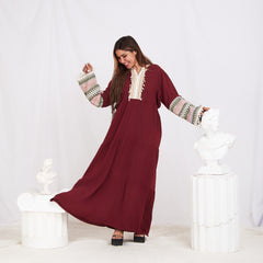 Colored Sleeve Abaya -Burgundy