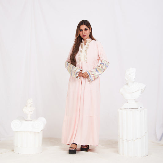 Colored Sleeve Abaya - Light Pink