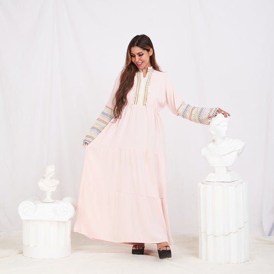 Colored Sleeve Abaya - Light Pink