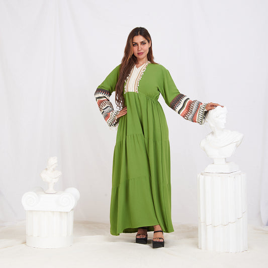 Colored Sleeve Abaya - Green