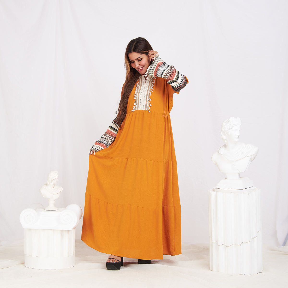 Colored Sleeve Abaya- Orange