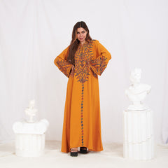 Long Sleeve Embroidery Abaya - Orange