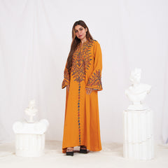 Long Sleeve Embroidery Abaya - Orange