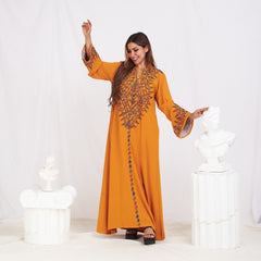 Long Sleeve Embroidery Abaya - Orange