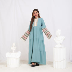 Colored Sleeve Abaya - Mint Green