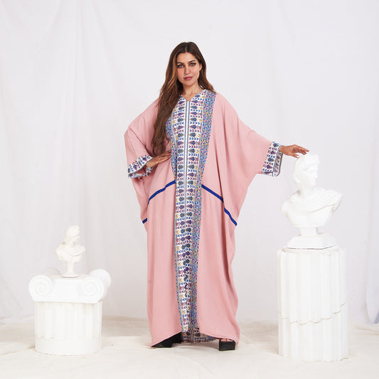 Long Sleeve Trendy Cotton Kaftan - Geometric Rose