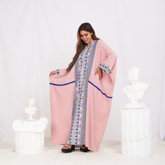 Long Sleeve Trendy Cotton Kaftan - Geometric Rose