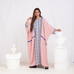 Long Sleeve Trendy Cotton Kaftan - Geometric Rose