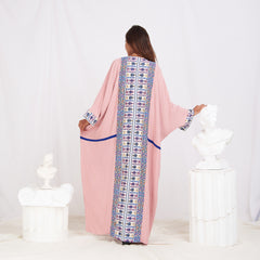 Long Sleeve Trendy Cotton Kaftan - Geometric Rose