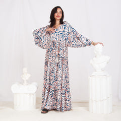 Long Sleeve Satin Maxi Floral Dress - Rose