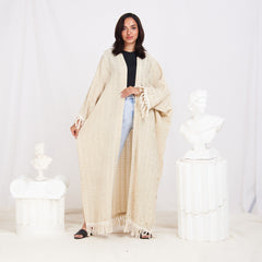 Wide Sleeve Linen Striped Cardigan - Beige