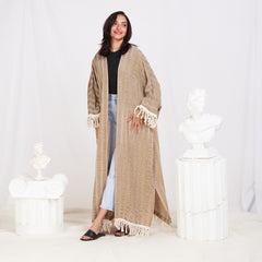 Wide Sleeve Linen Striped Cardigan - Brown