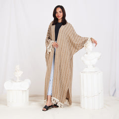 Wide Sleeve Linen Striped Cardigan - Brown