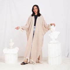 Wide Sleeve Linen Striped Cardigan - Beige